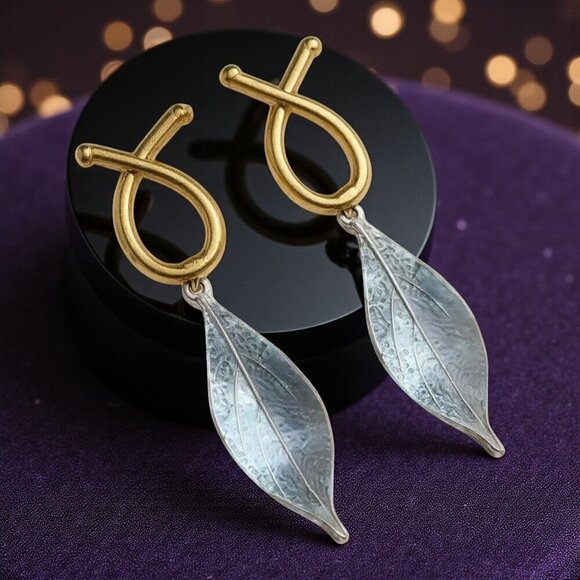 🆕Turkish Handmade 18K Gold Leaf Dangle Earrings Boho Chic Artisan Jewelry - Picture 11 of 11